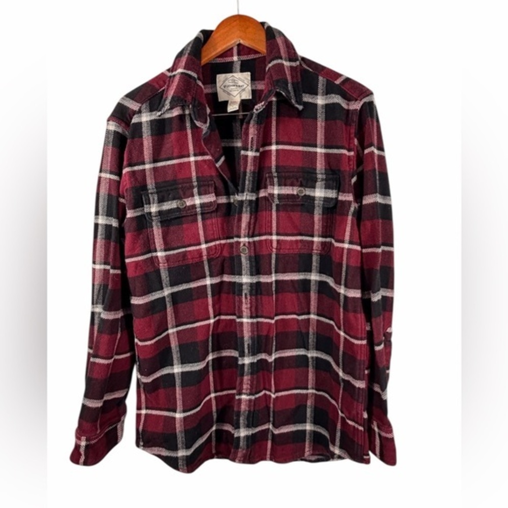 St Johns Bay Mens Plaid Flannel Shirt Red Black Medium